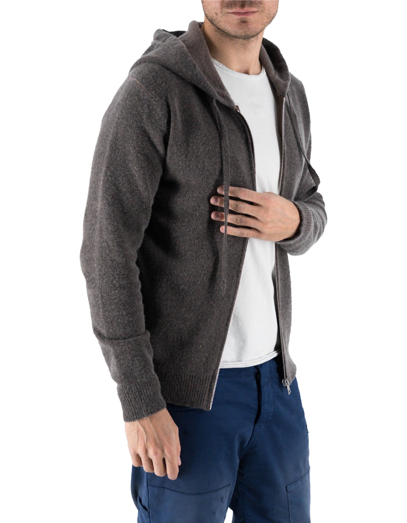 Devid Label Goteborg - Maglia Zip con Cappuccio - Lana Cashmere, Moro – vista principale – Master SKU DL_DL010_MORO