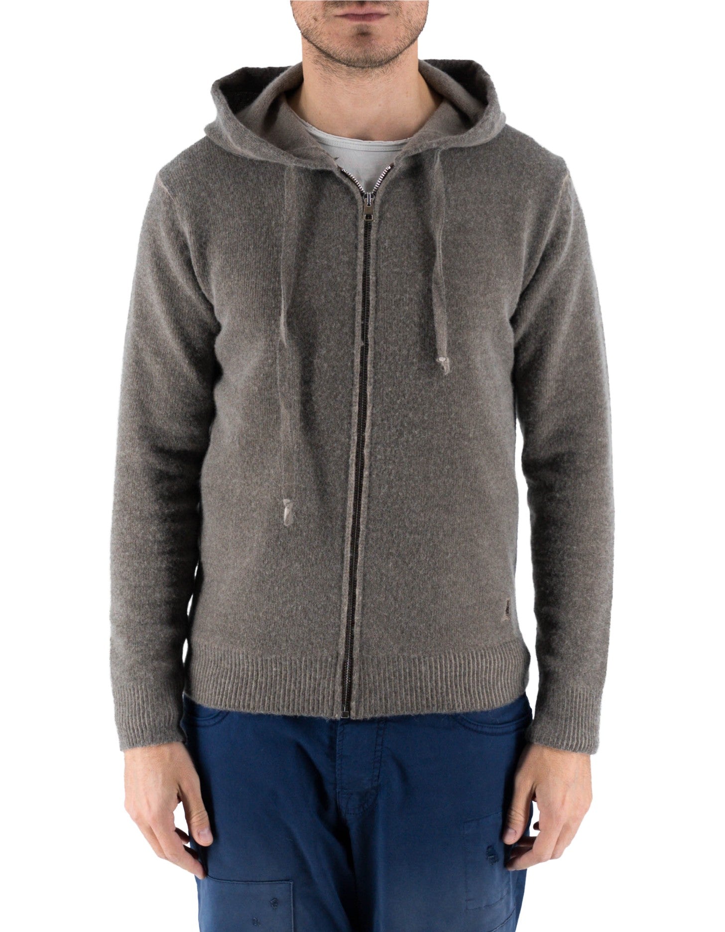 Devid Label Goteborg - Maglia Zip con Cappuccio - Lana Cashmere, Tortora – dettaglio prodotto 4 – Master SKU DL_DL010_TORTORA
