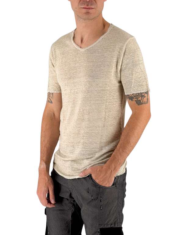 Devid Label Granada - T-shirt in Puro Lino - Premium, Beige – vista principale – Master SKU DL_GRANADA BEIGE