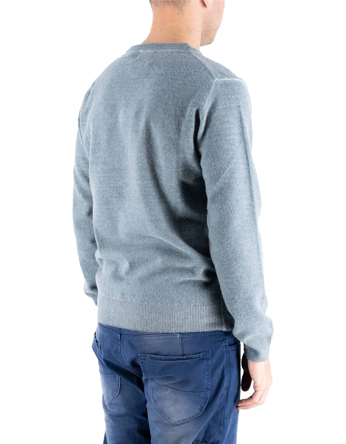 Devid Label Helsinki - Maglia Scollo V - Lana Cashmere, Blu – dettaglio prodotto 5 – Master SKU DL_DL011_22817_GRIGIO_BLU