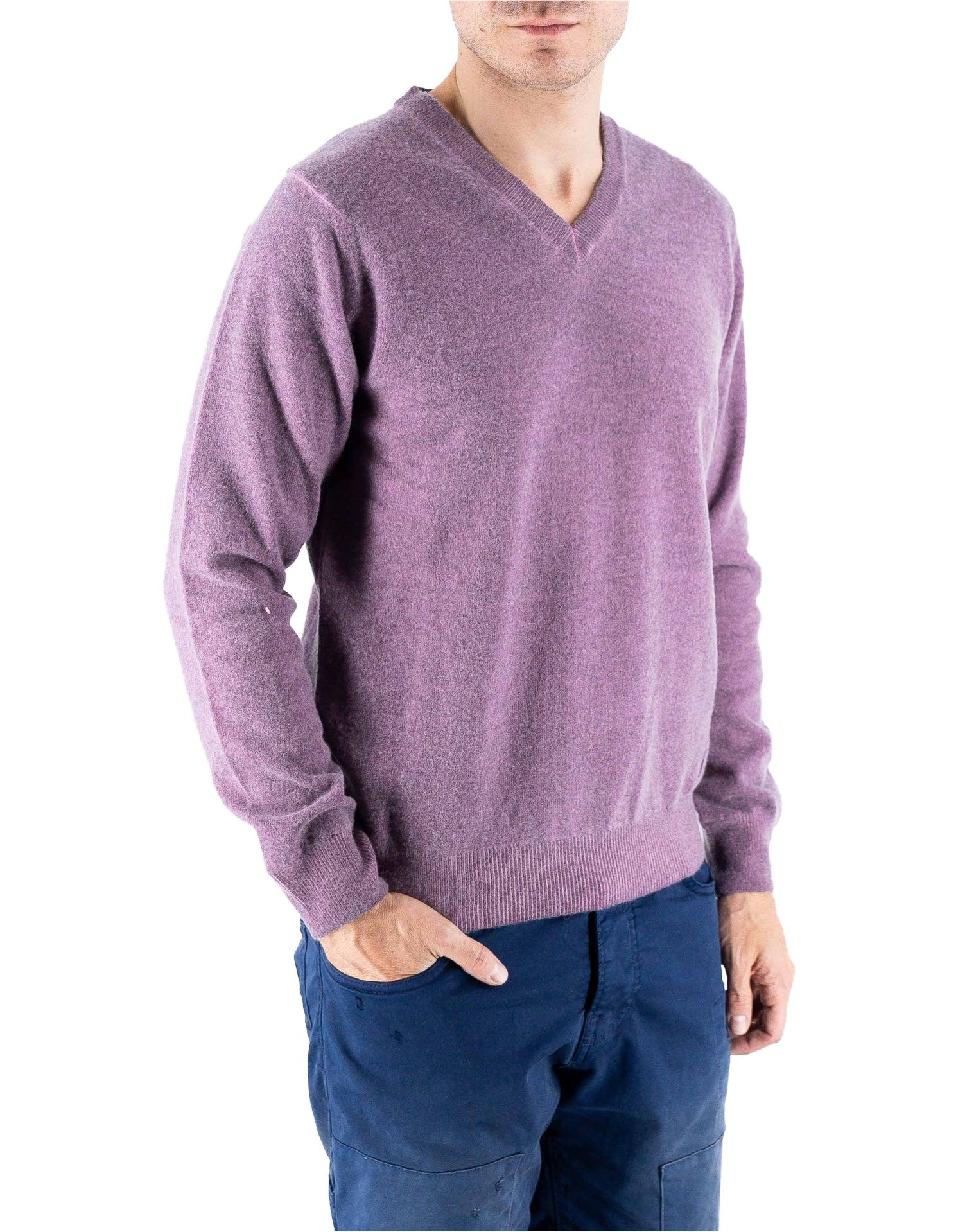Devid Label Helsinki - Maglia Scollo V - Lana Cashmere, Viola – vista principale – Master SKU DL_DL011_22805_POLPA_VIOLA