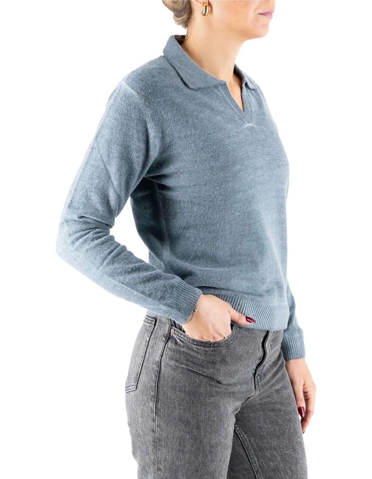 Devid Label Inari - Polo in Maglia - Lana Cashmere, Blu – dettaglio prodotto 3 – Master SKU DL_DL021_22817_GRIGIO_BLU