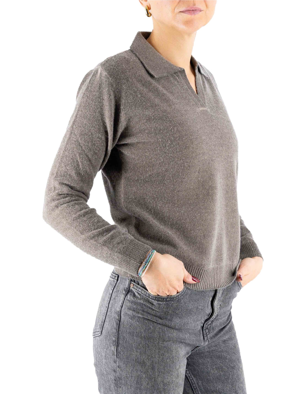 Devid Label Inari - Polo in Maglia - Lana Cashmere, Tortora – dettaglio prodotto 5 – Master SKU DL_DL021_TORTORA_CAMPIONE