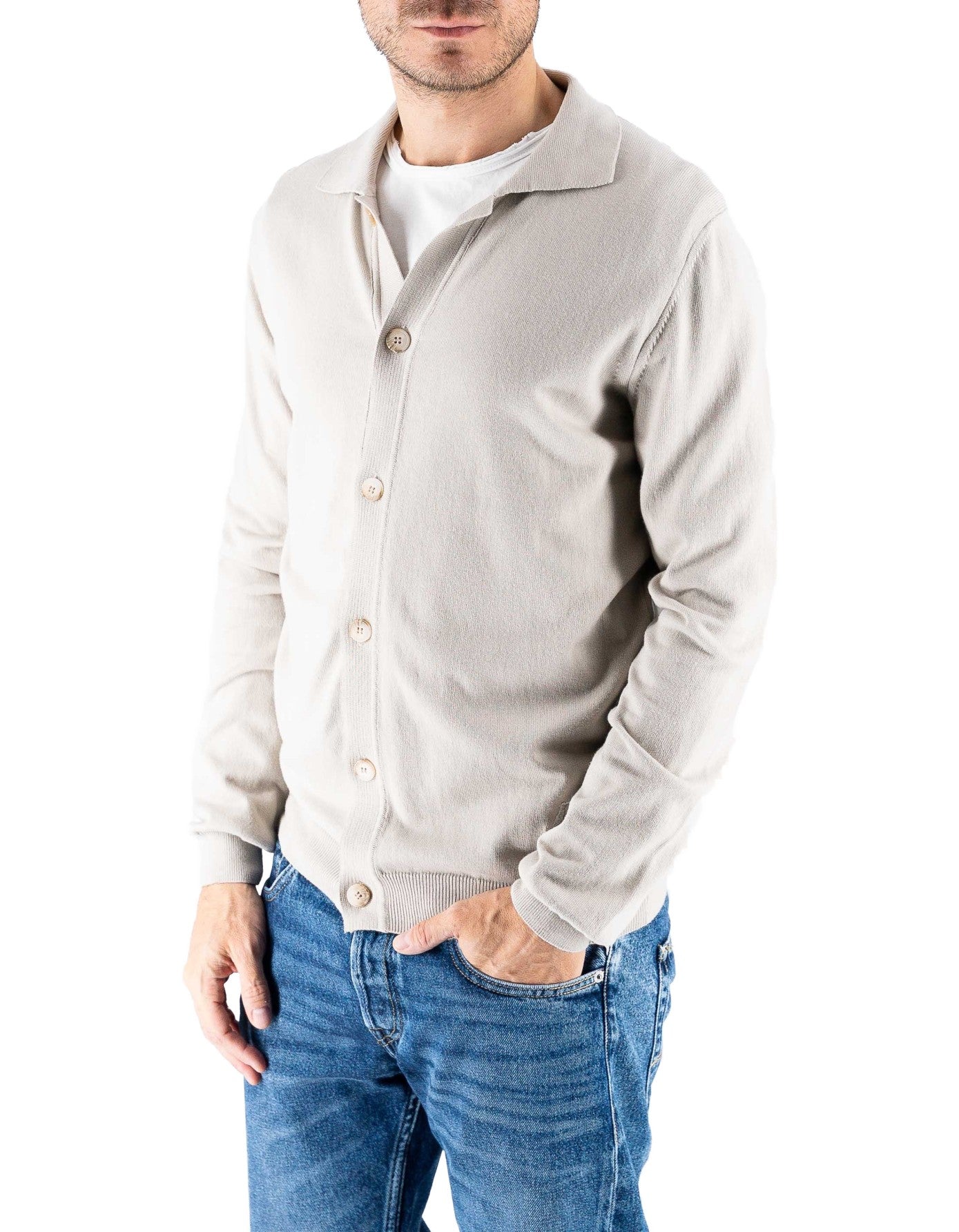 Devid Label Malpasso - Cardigan con Bottoni - Cotone Premium, Beige – vista principale – Master SKU DL_MALPASSO MT25107 BEIGE