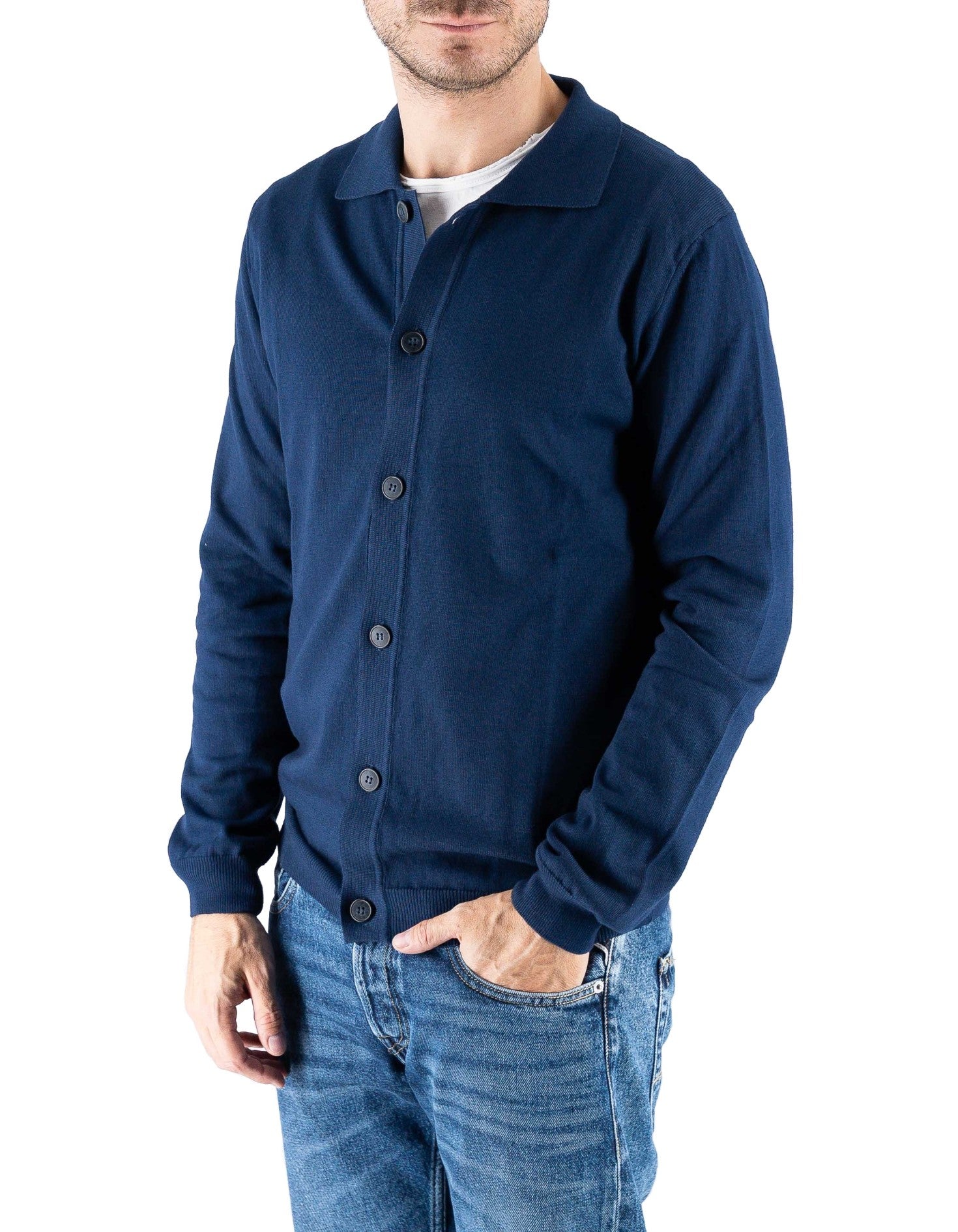 Devid Label Malpasso - Cardigan con Bottoni - Cotone Premium, Blu Navy – vista principale – Master SKU DL_MALPASSO MT25107 BLU