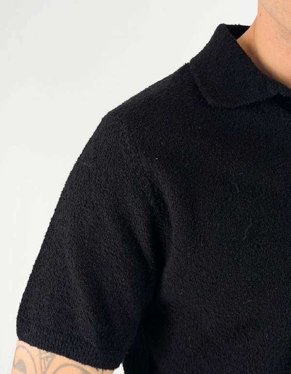 Devid Label Mima - Polo in Spugna di Cotone - Soft Touch, Nero – dettaglio prodotto 3 – Master SKU DL_L004_NERO
