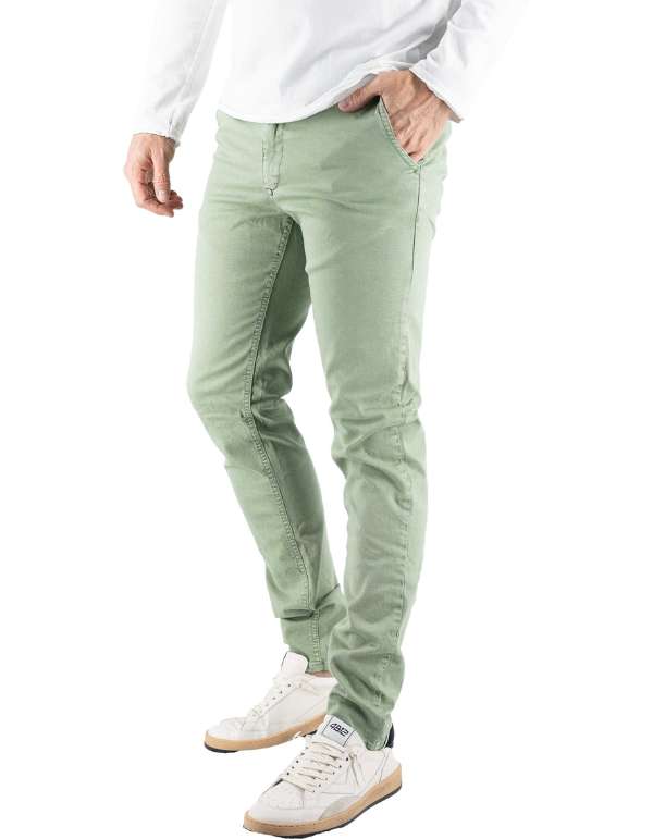 Devid Label Mirtos - Pantalone Chino - Skinny, Verde – vista principale – Master SKU DL_MIRTOS_14004-VERDEPOLVERE
