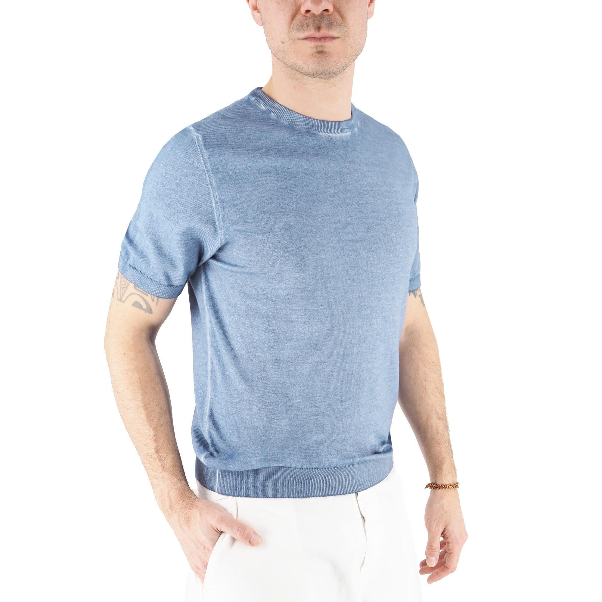 Devid Label Monterosso - Maglia Girocollo Manica Corta - Cotone Premium, Avio – dettaglio prodotto 5 – Master SKU DL_MONTEROSSO MT25100 AVIO