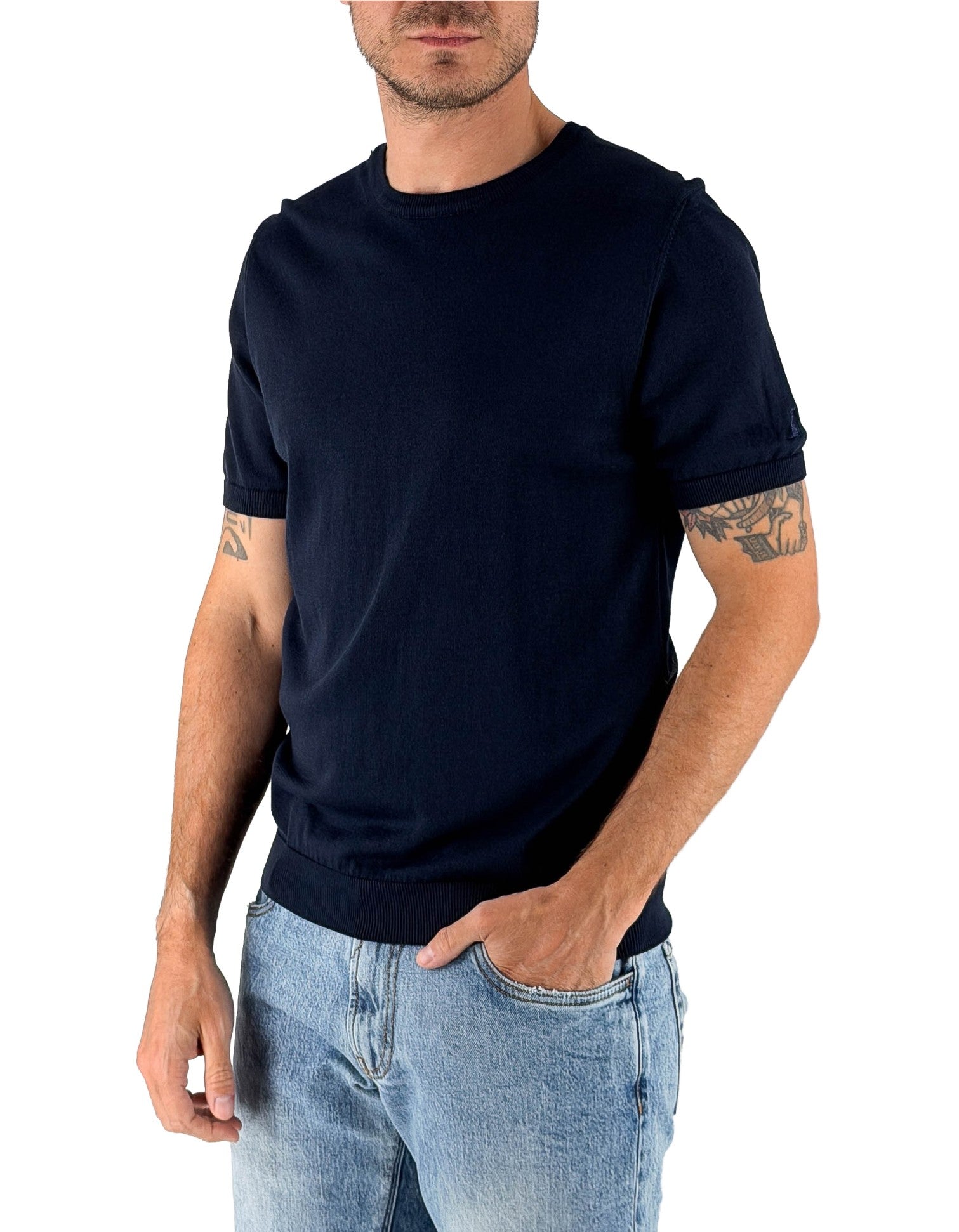 Devid Label Monterosso - Maglia Girocollo Manica Corta - Cotone Premium, Blu Navy – vista principale – Master SKU DL_MONTEROSSO MT25100 BLUNAVY