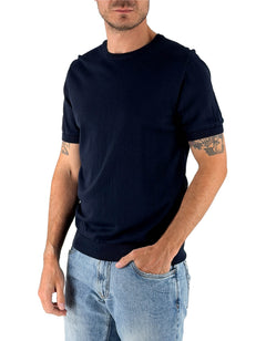 Devid Label Monterosso - Maglia Girocollo Manica Corta - Cotone Premium, Blu Navy – vista principale – Master SKU DL_MONTEROSSO MT25100 BLUNAVY