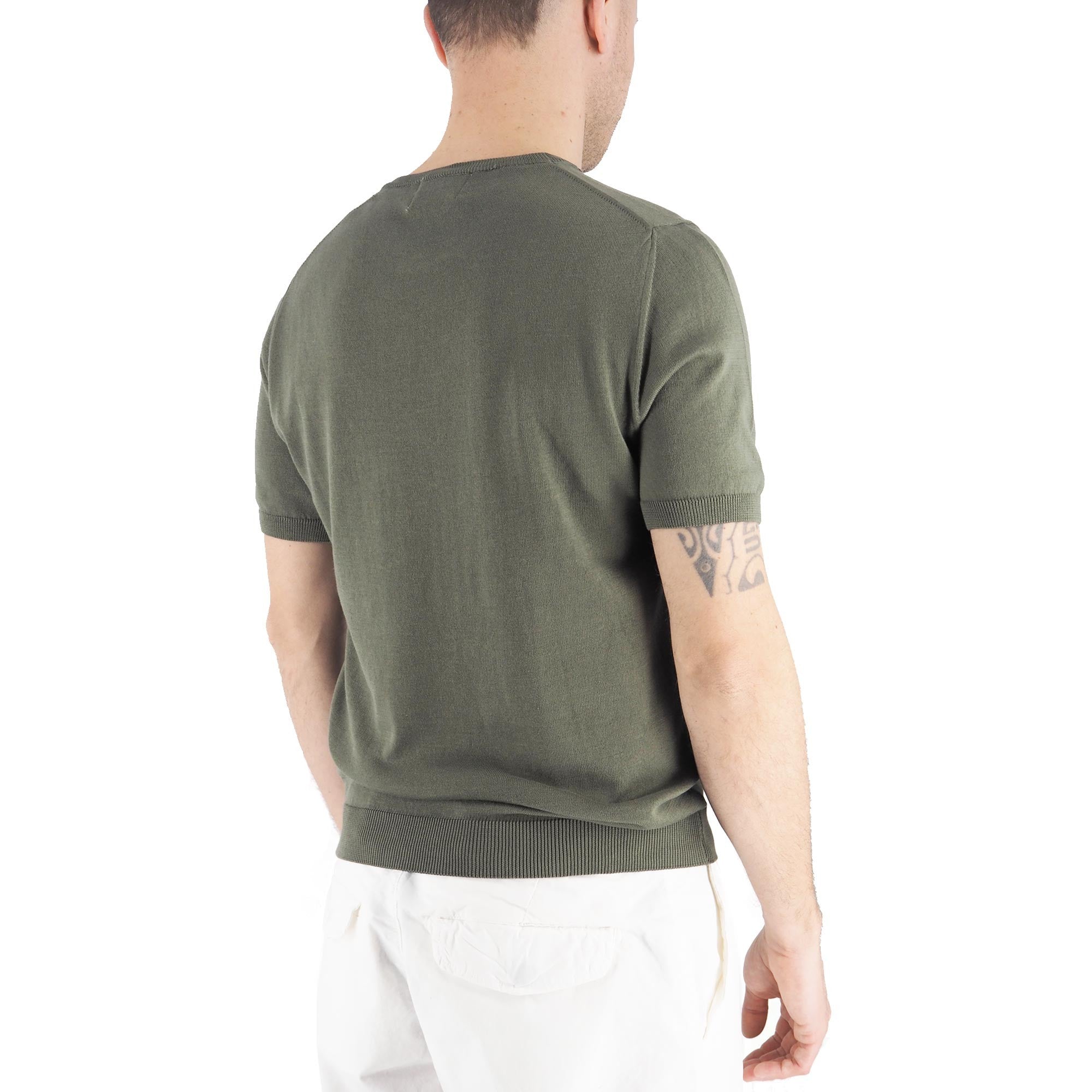 Devid Label Monterosso - Maglia Girocollo Manica Corta - Cotone Premium, Verde Militare – dettaglio prodotto 4 – Master SKU DL_MONTEROSSO MT25100 MILITARE