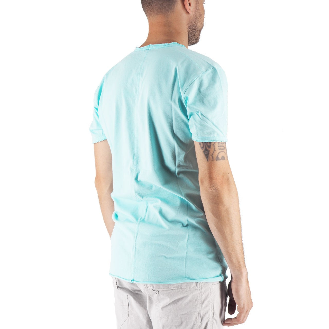 Devid Label Mosca - T-shirt Scollo V - Taglio Vivo, Azzurro – dettaglio prodotto 3 – Master SKU DL_MOSCA AZZURRO