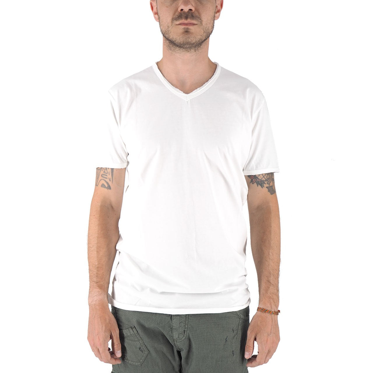 Devid Label Mosca - T-shirt Scollo V - Taglio Vivo, Bianco – dettaglio prodotto 3 – Master SKU DL_MOSCA BIANCO