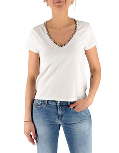 Devid Label Nairobi - T-shirt Scollo V - Leo Print, Bianco – vista principale – Master SKU DL_V COLLAR LEO BIANCO