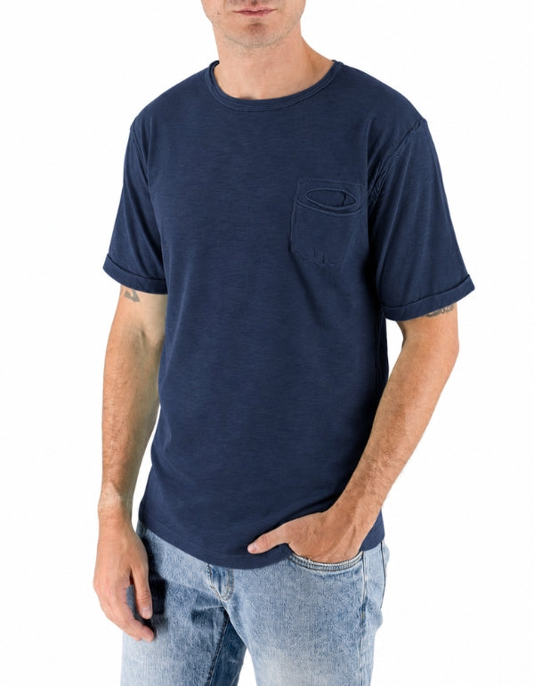 Devid Label Pocket - T-shirt con Taschino - Fiammata, Blu Navy – vista principale – Master SKU DL_POCKET FIAMMA BLU NAVY