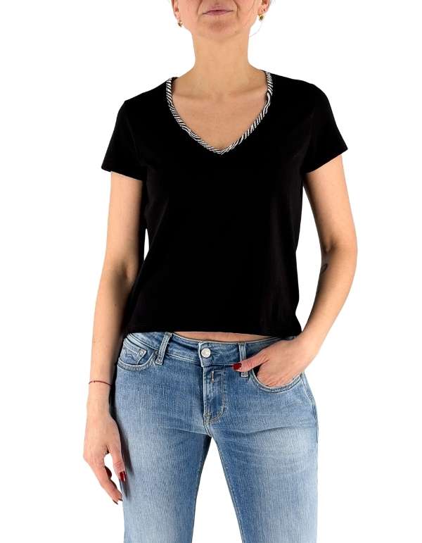 Devid Label Savannah - T-shirt Scollo V - Zebra Print, Nero – dettaglio prodotto 3 – Master SKU DL_V COLLAR ZEBRA NERO