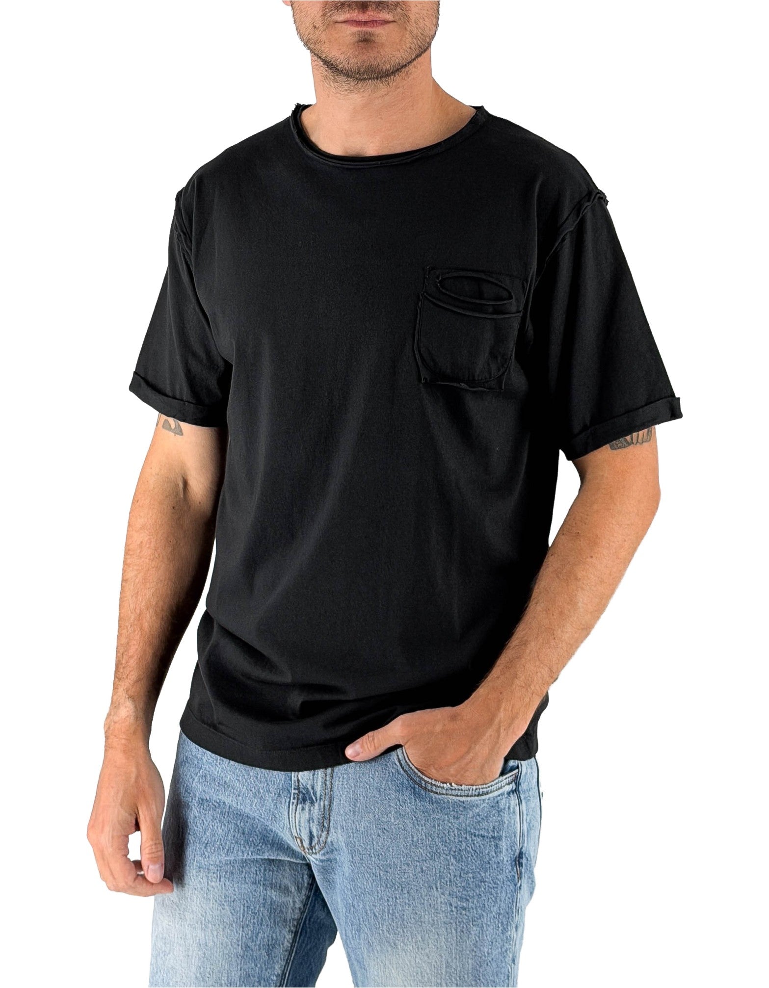 Devid Label Shiro - T-shirt Girocollo con Taschino - Essential, Nero – vista principale – Master SKU DL_SHIRO NERO