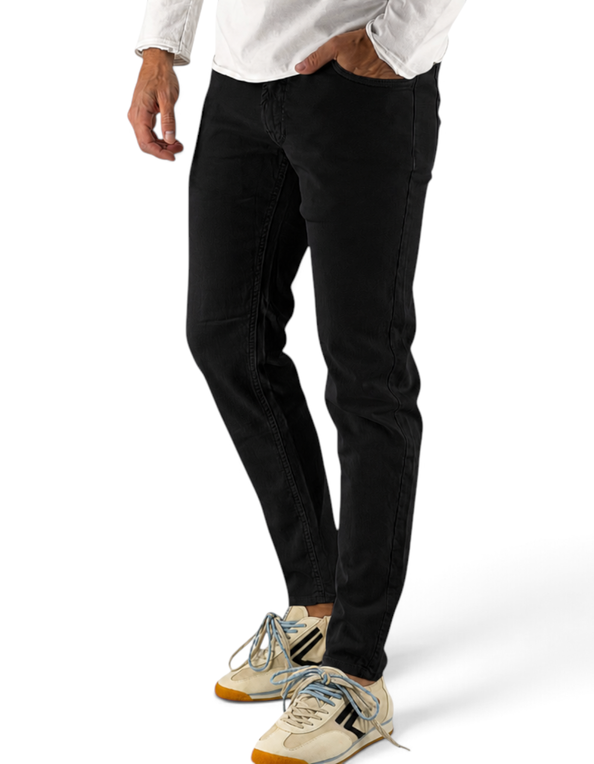 Devid Label Torino - Pantalone in Bull di Cotone - Essential, Black – vista principale – Master SKU DL_GLOBE ESS1084 BLACK PLAIN