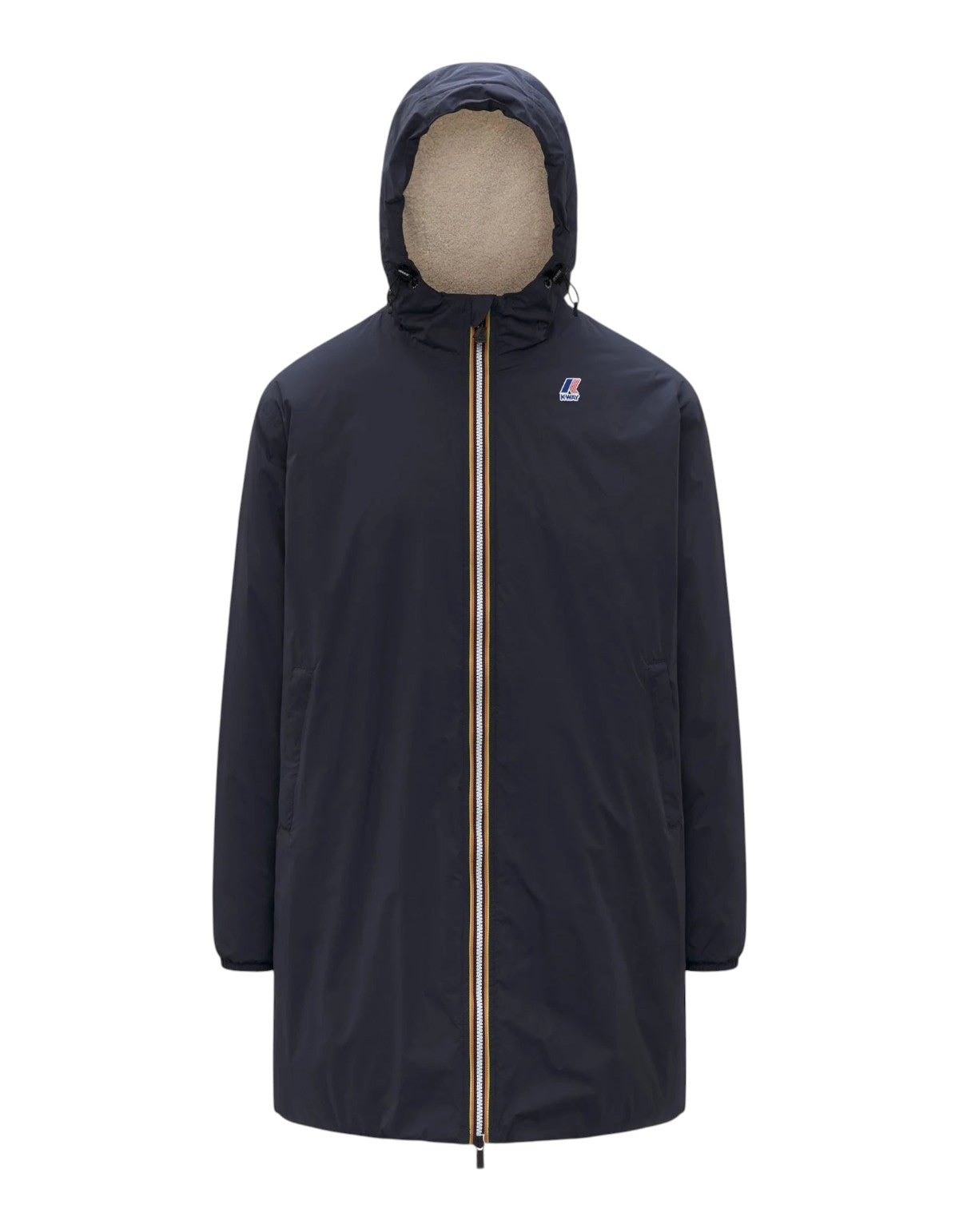 Giacca K-Way Le Vrai 4.0 Eiffel East Orsetto blu scuro con interno in pile e zip iconica, proposta da DevidLabel