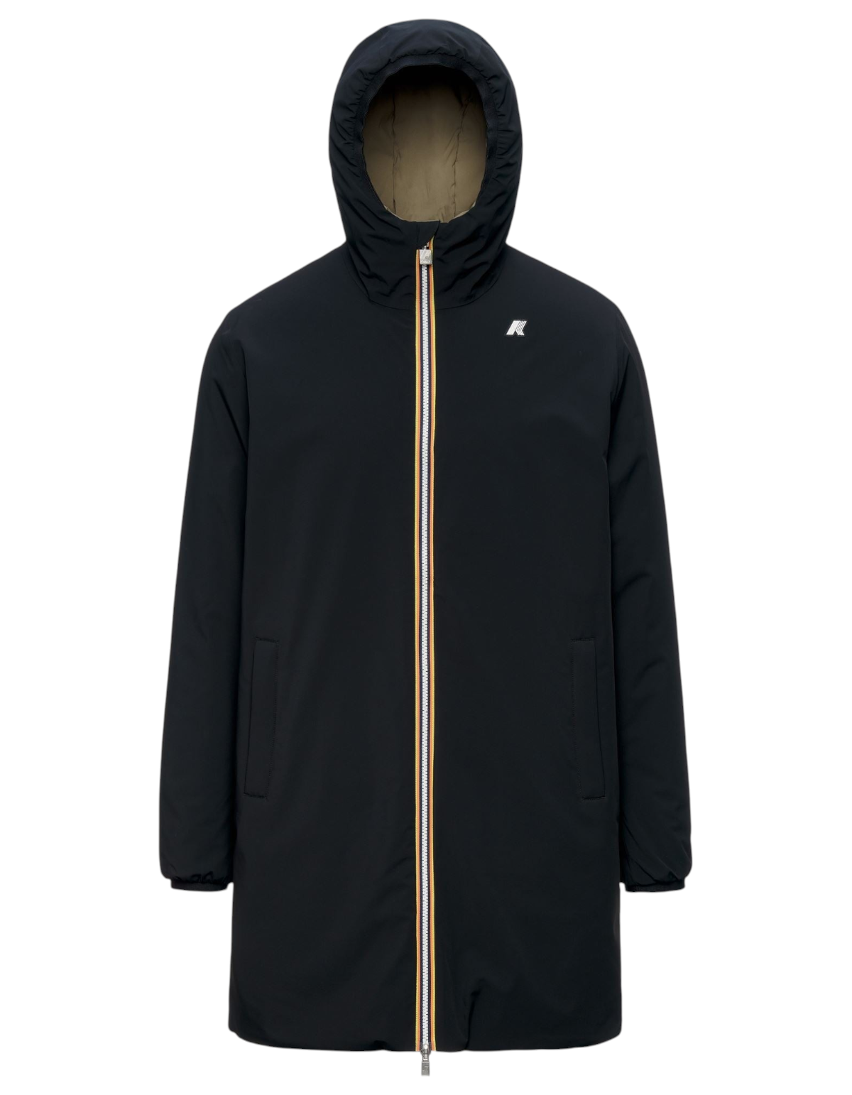 Giacca K-Way Jacob ST Warm Double reversibile nera e verde militare con cappuccio e zip frontale da DevidLabel
