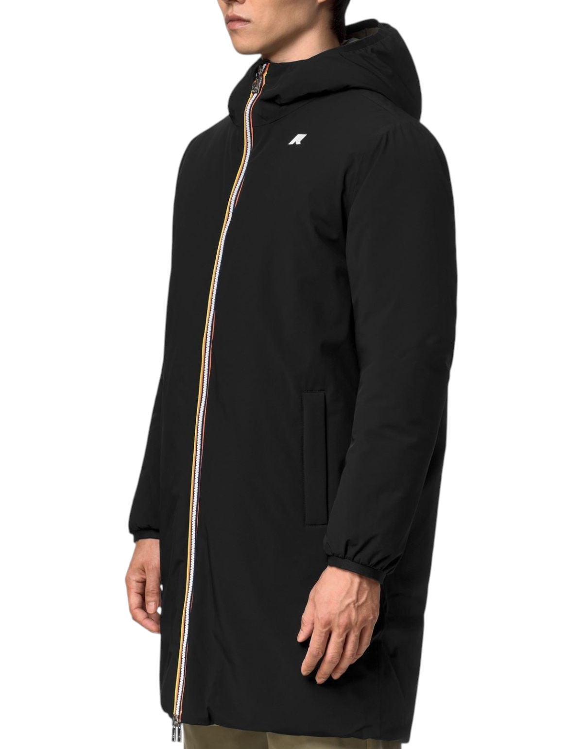 Giacca reversibile DevidLabel K-Way Jacob ST Warm Double nera e verde militare con zip iconica e cappuccio