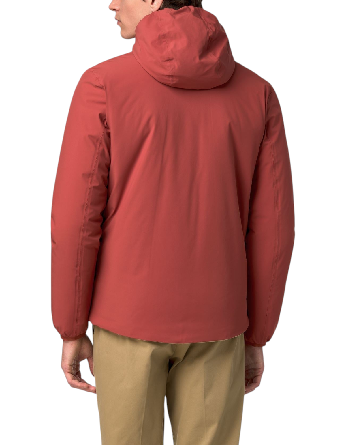 Giacca reversibile DevidLabel K-Way Jack ST Warm Double rossa e beige vista posteriore con cappuccio
