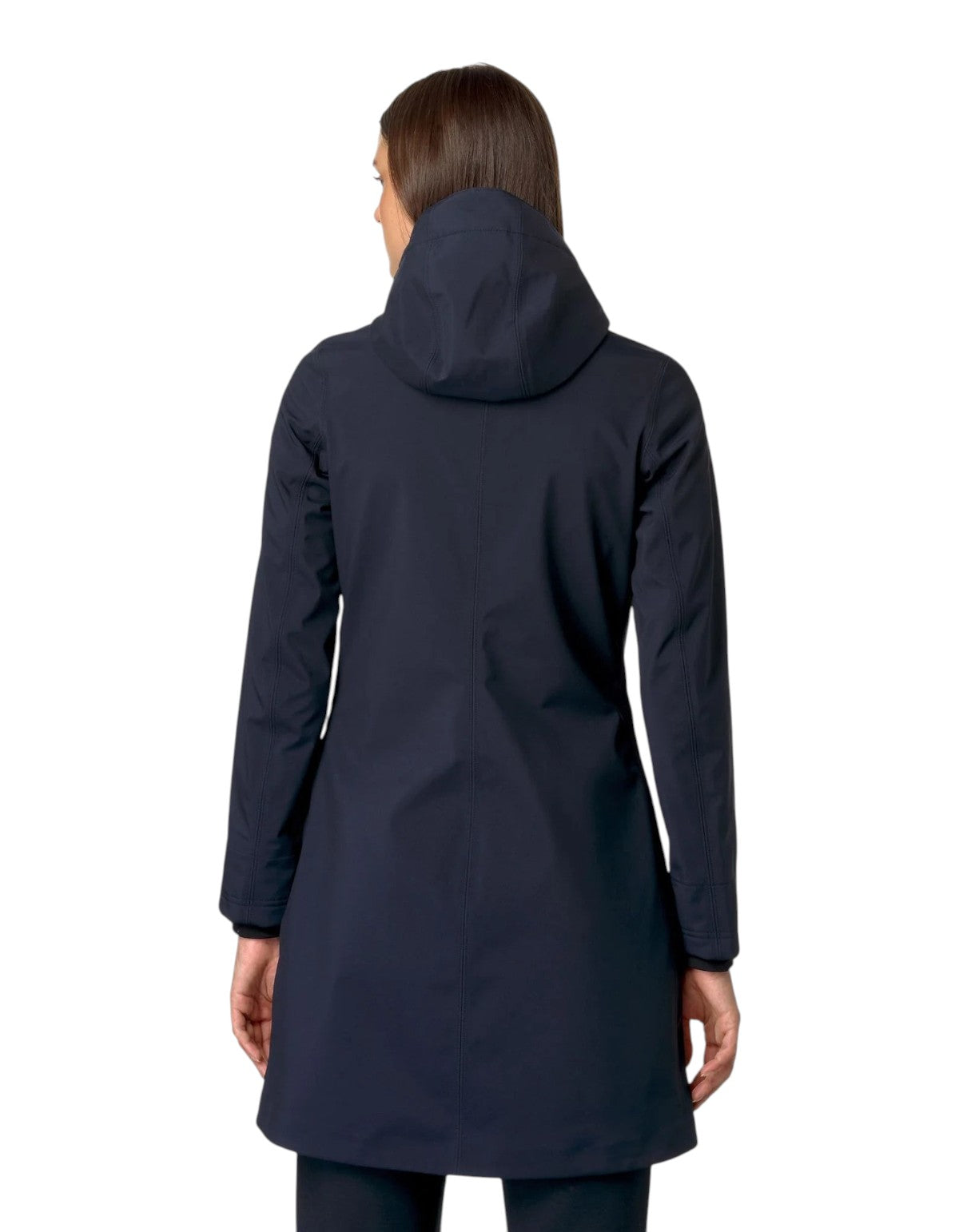 Giacca K-Way Stephy Bonded da donna blu scuro con cappuccio, vista posteriore, collezione DevidLabel