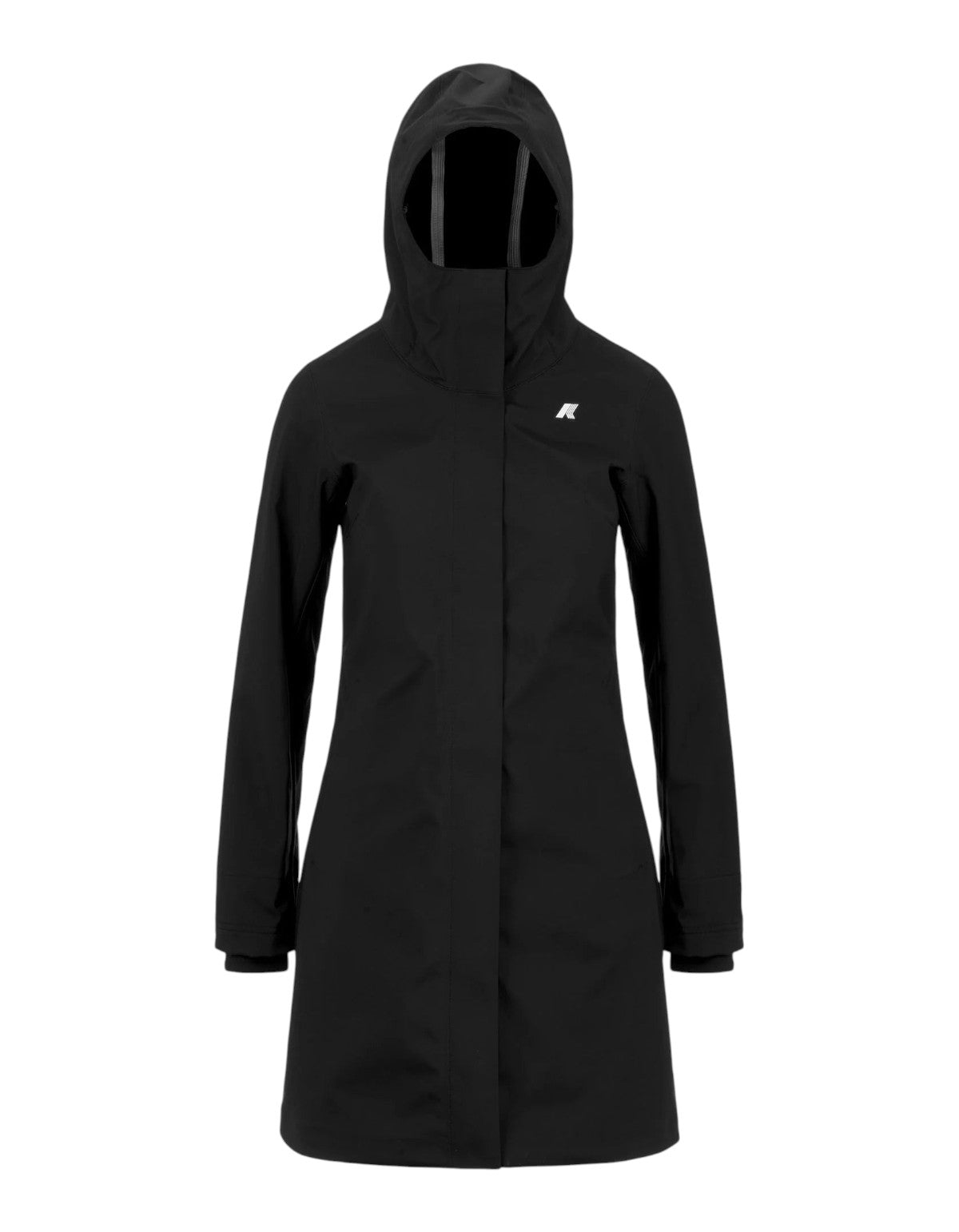 Giacca donna K-Way Stephy Bonded nera con cappuccio, design tecnico e pulito proposto da DevidLabel