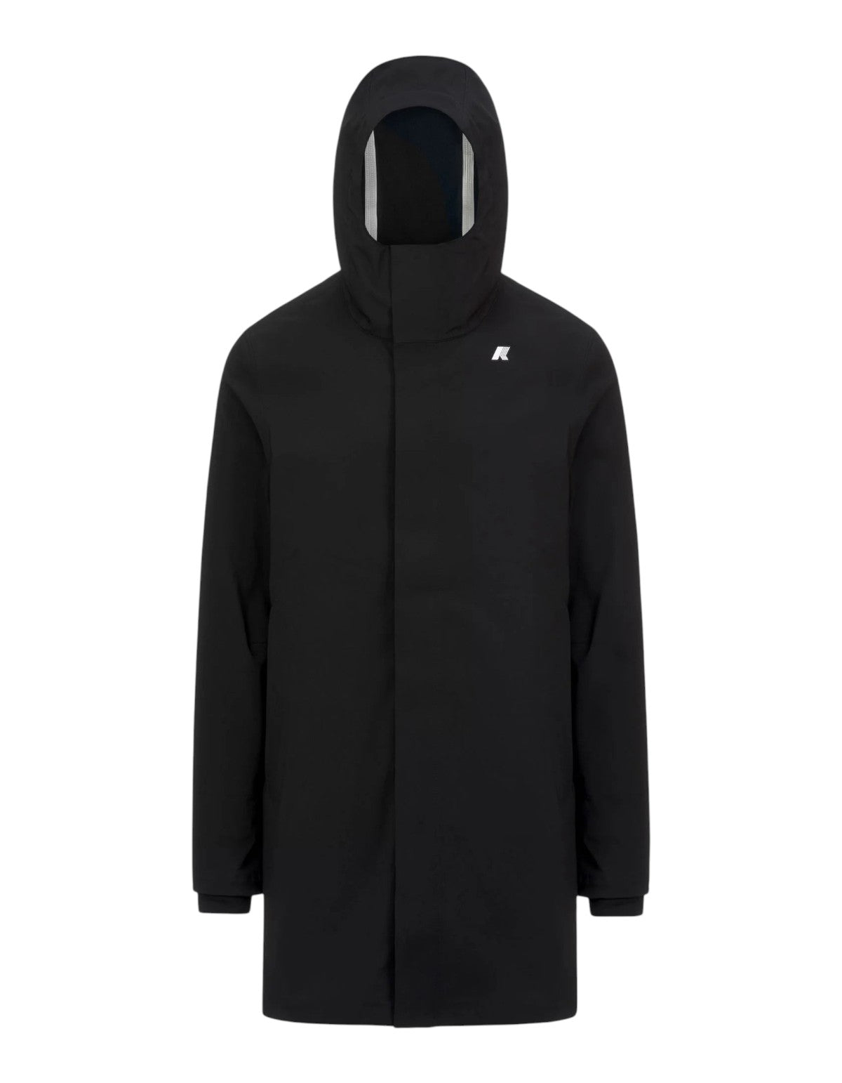 Giacca K-Way Thomas Bonded nera da uomo DevidLabel con cappuccio e design tecnico minimalista