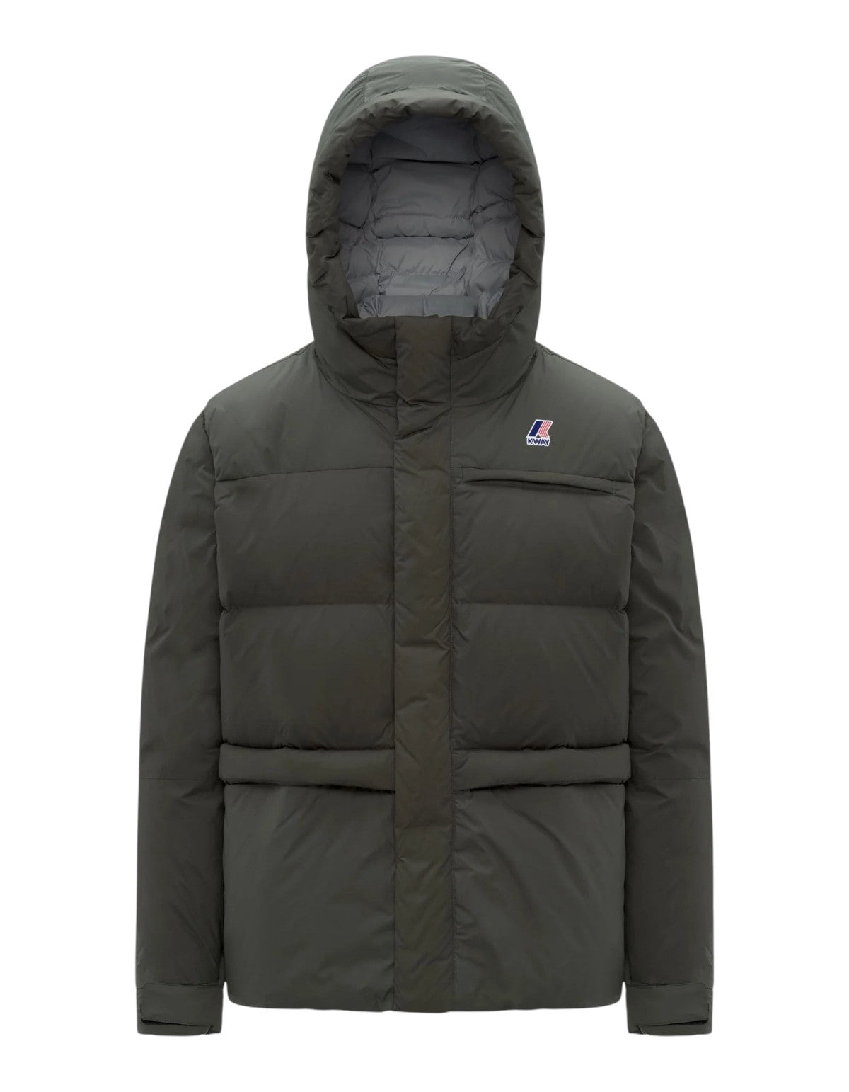 Giacca imbottita K-Way Le Vrai 4.0 Aurele Heavy Warm color verde scuro con cappuccio, proposta da DevidLabel