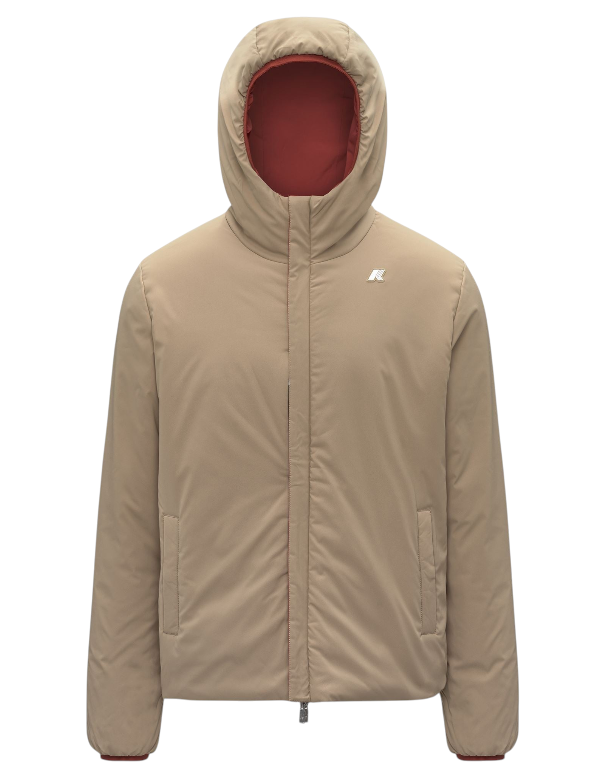 Giacca reversibile DevidLabel K-Way Jack ST Warm Double in beige khaki e rosso scuro con cappuccio