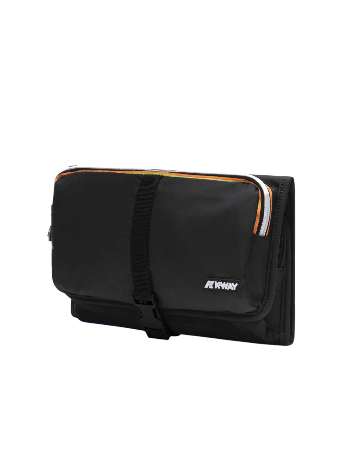 Pochette K-Way Reville Black Pure di DevidLabel con chiusura a fibbia e iconico nastro tricolore