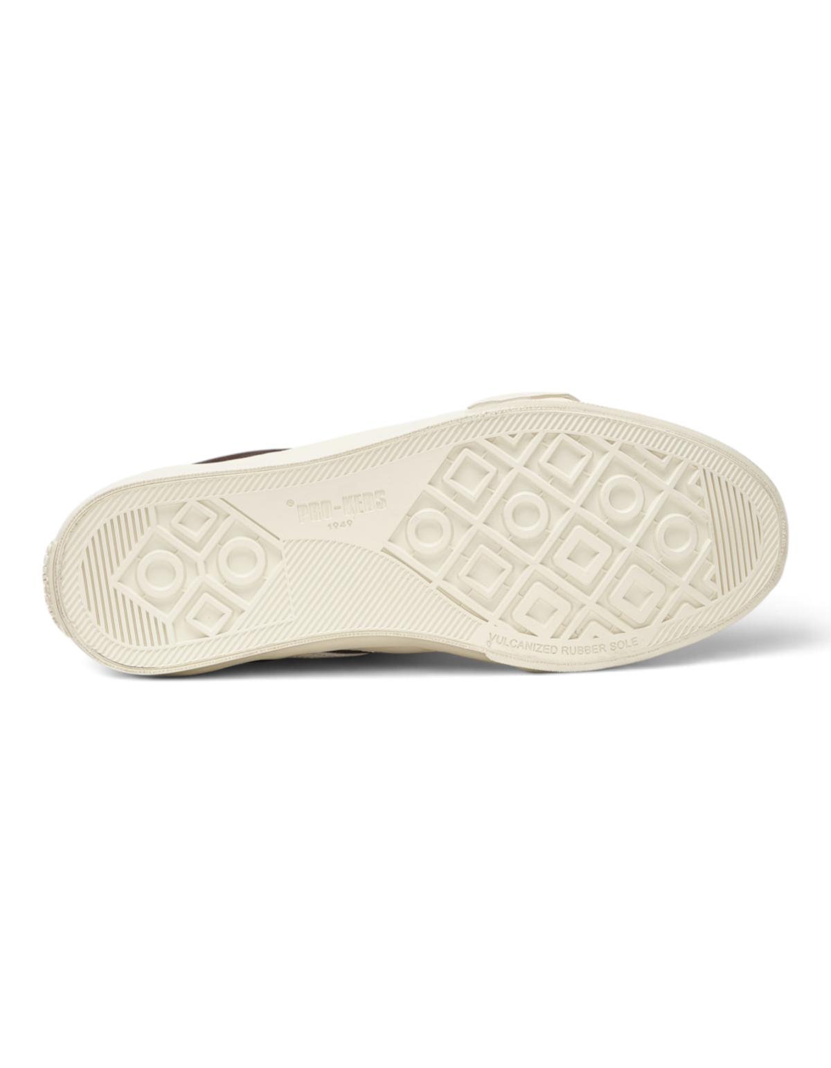 Suola in gomma color crema della sneaker DevidLabel Pro-Keds Royal Classic con motivo geometrico antiscivolo