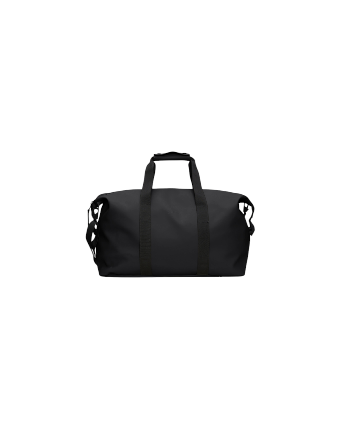 Borsone da viaggio DevidLabel Rains Hilo Weekend Bag nero in tessuto impermeabile con cinghie di compressione