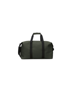 Borsone DevidLabel Rains Hilo Weekend Bag verde in tessuto impermeabile con manici neri e tracolla removibile