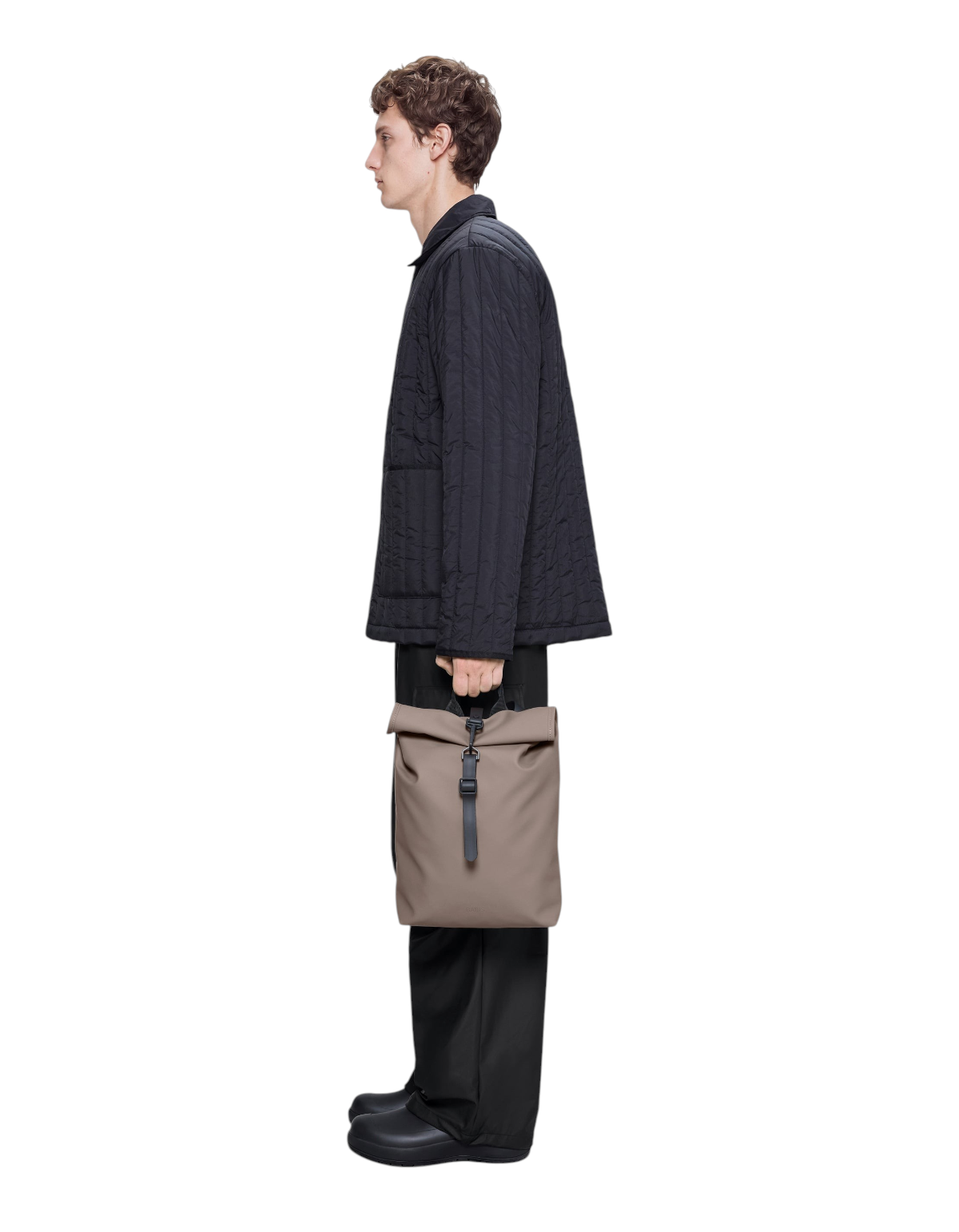 Zaino DevidLabel Rains Rolltop Rucksack Mini color Cinder in tessuto impermeabile con chiusura a moschettone