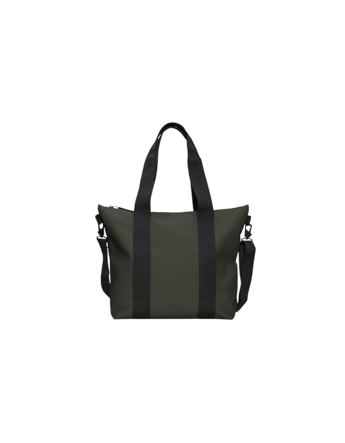 Borsa Tote Bag Mini Rains verde in tessuto PU impermeabile con manici neri e tracolla removibile da DevidLabel