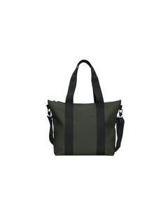 Borsa Tote Bag Mini Rains verde in tessuto PU impermeabile con manici neri e tracolla removibile da DevidLabel