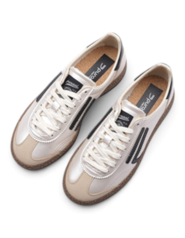 Sneaker donna DevidLabel 6.01 Xs color ghiaccio con dettagli scuri e suola effetto sughero, stile urbano contemporaneo