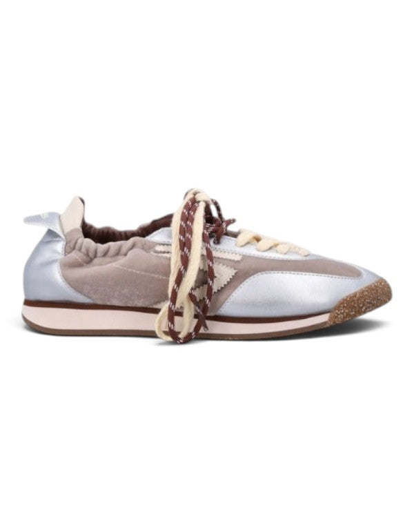 Sneaker donna DevidLabel Puraai 6.02 Panther Radio in tonalità argento e beige con lacci bicolore e suola testurizzata