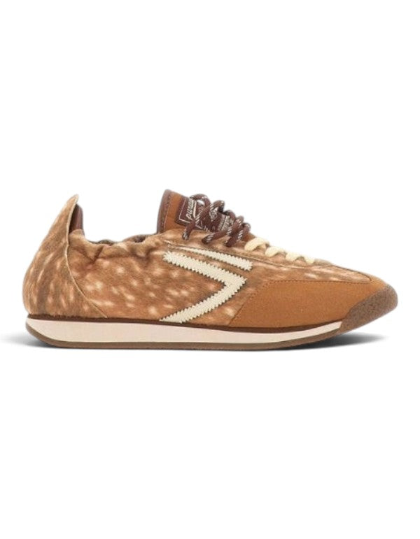 Sneaker DevidLabel 6.02 Panther Bambi con stampa animalier, profilo basso e dettagli in camoscio marrone