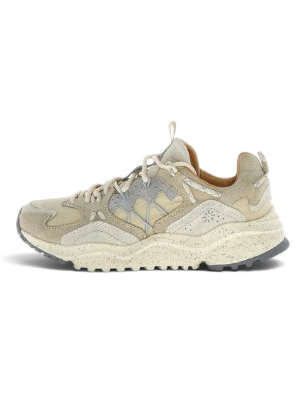 Sneaker unisex DevidLabel Flower Mountain Yamabushi in suede color taupe-beige con suola in gomma e sughero
