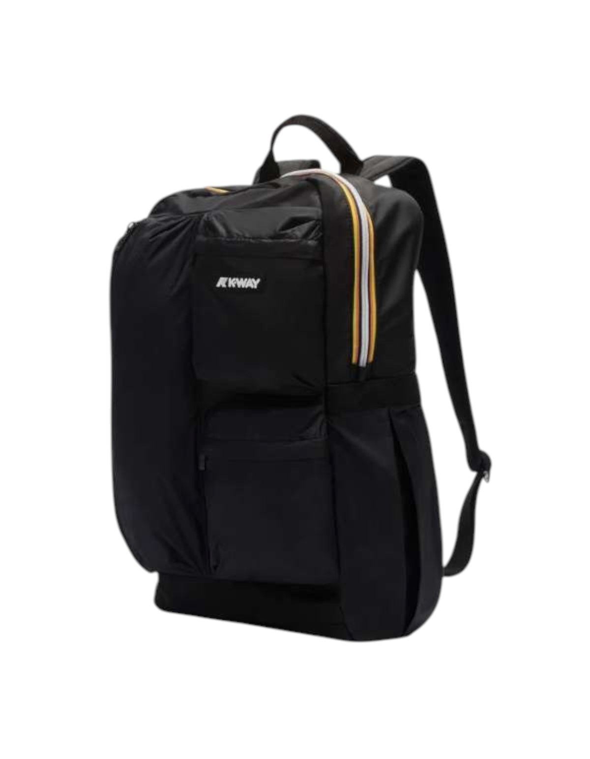 Zaino K-Way Ambert Black Pure di DevidLabel in nylon ripstop nero impermeabile con tasche frontali e zip iconica