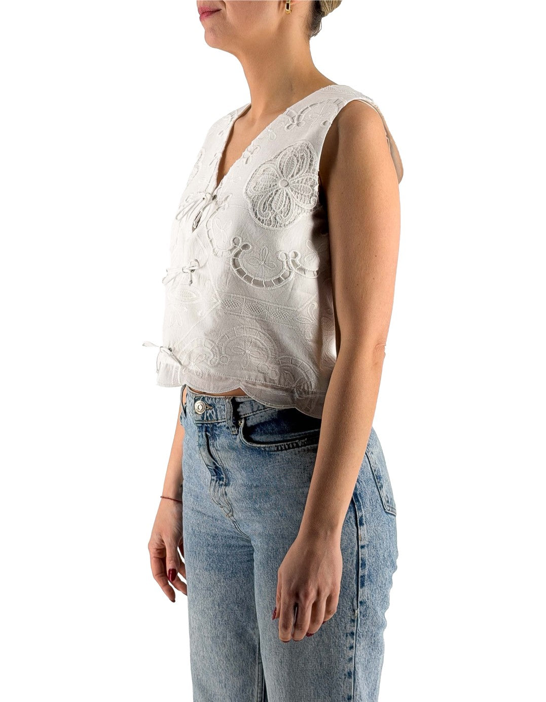 Front Street Gilet "Ostuni" Bianco Ricamato – dettaglio prodotto 3 – Master SKU FST_37081_BIANCO