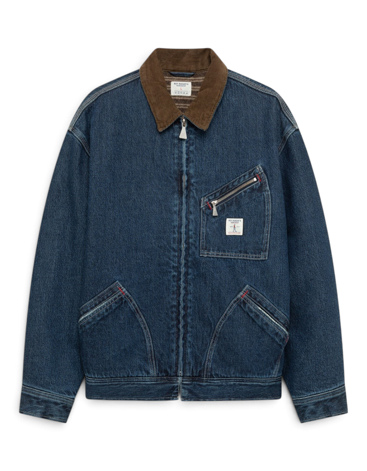 Giacca Roy Roger's Workwear Work Short in denim blu, dettagli colletto a coste e fodera