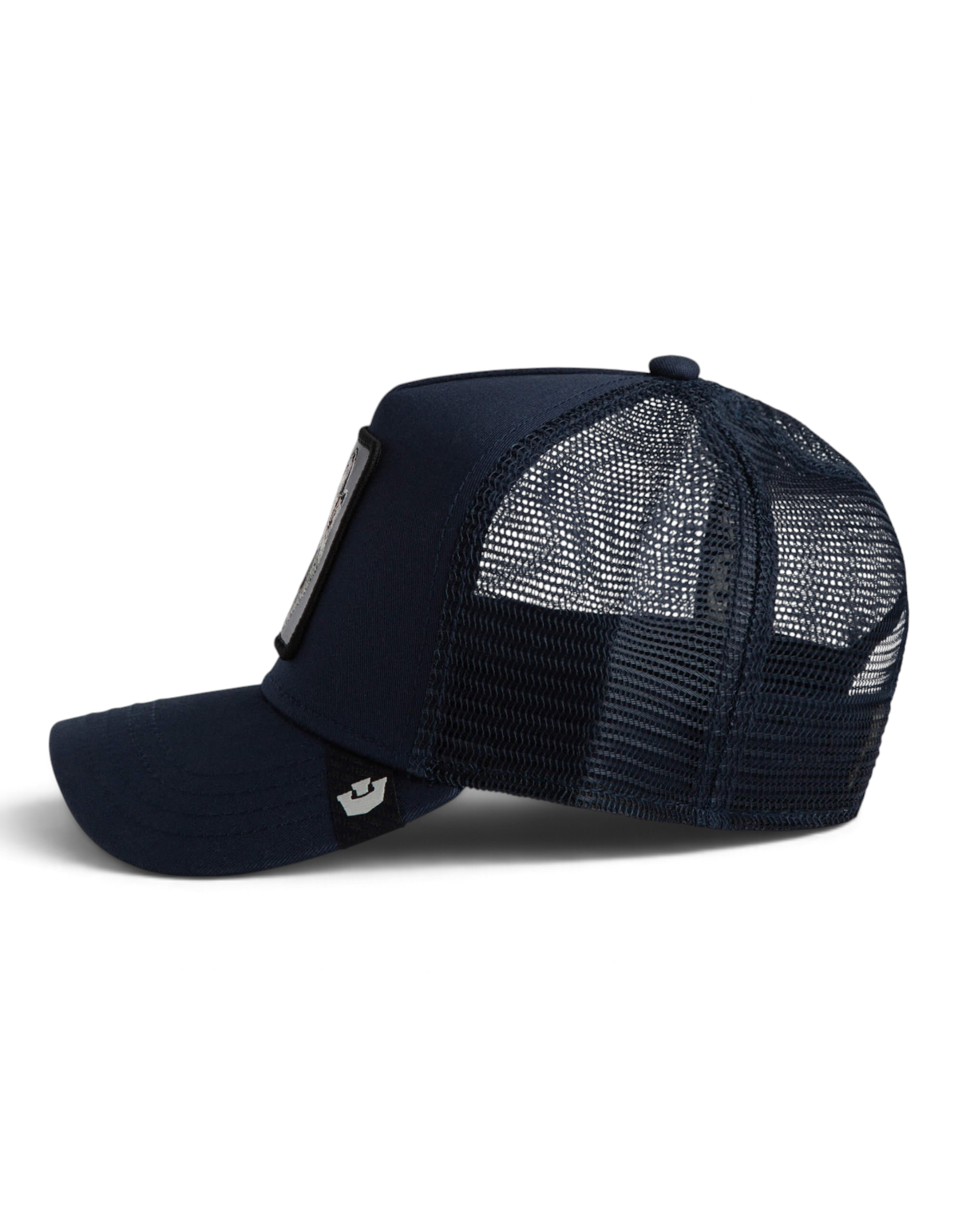 Cappellino trucker DevidLabel Goorin Bros Lone Wolf blu scuro con pannello posteriore in rete e patch frontale
