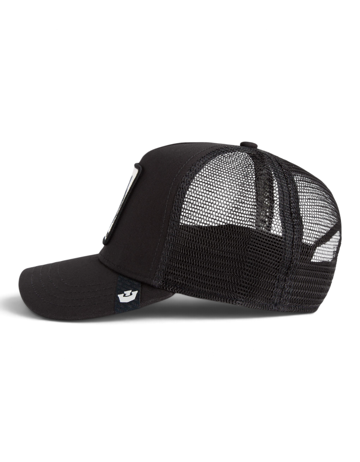 Cappellino trucker nero Goorin Bros Panther di DevidLabel con pannello posteriore in rete e patch frontale
