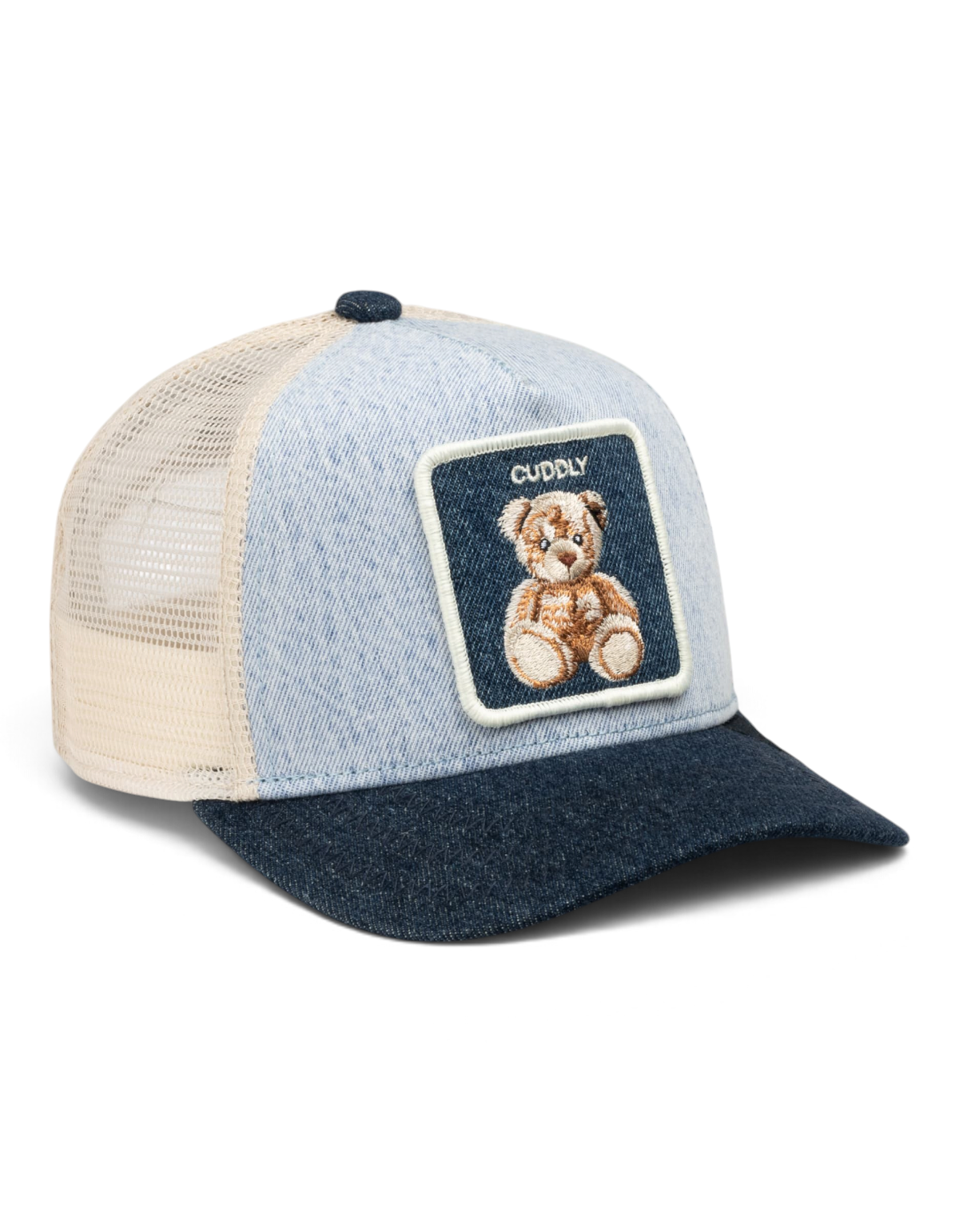 Cappellino Goorin Bros Denim Cuddly, colorazione DEN02, vista tre quarti - Devid Label