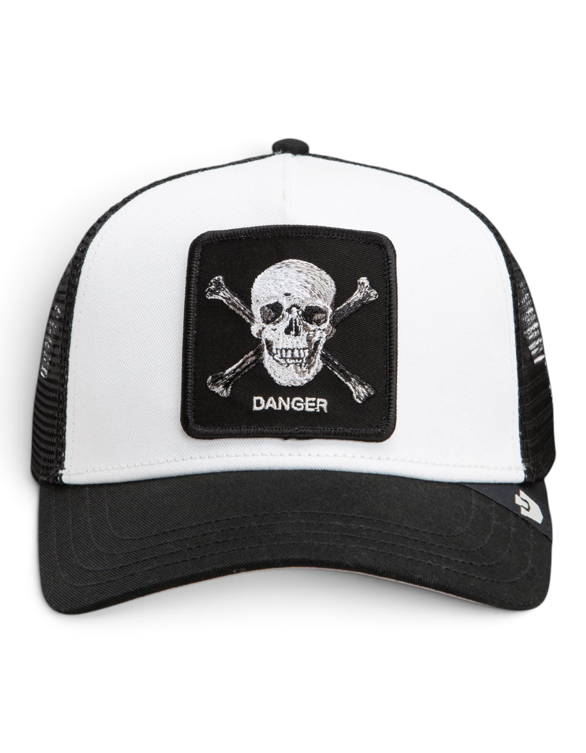 Cappellino trucker DevidLabel Goorin Bros Danger Skull And Crossbones color dust con patch teschio e rete nera