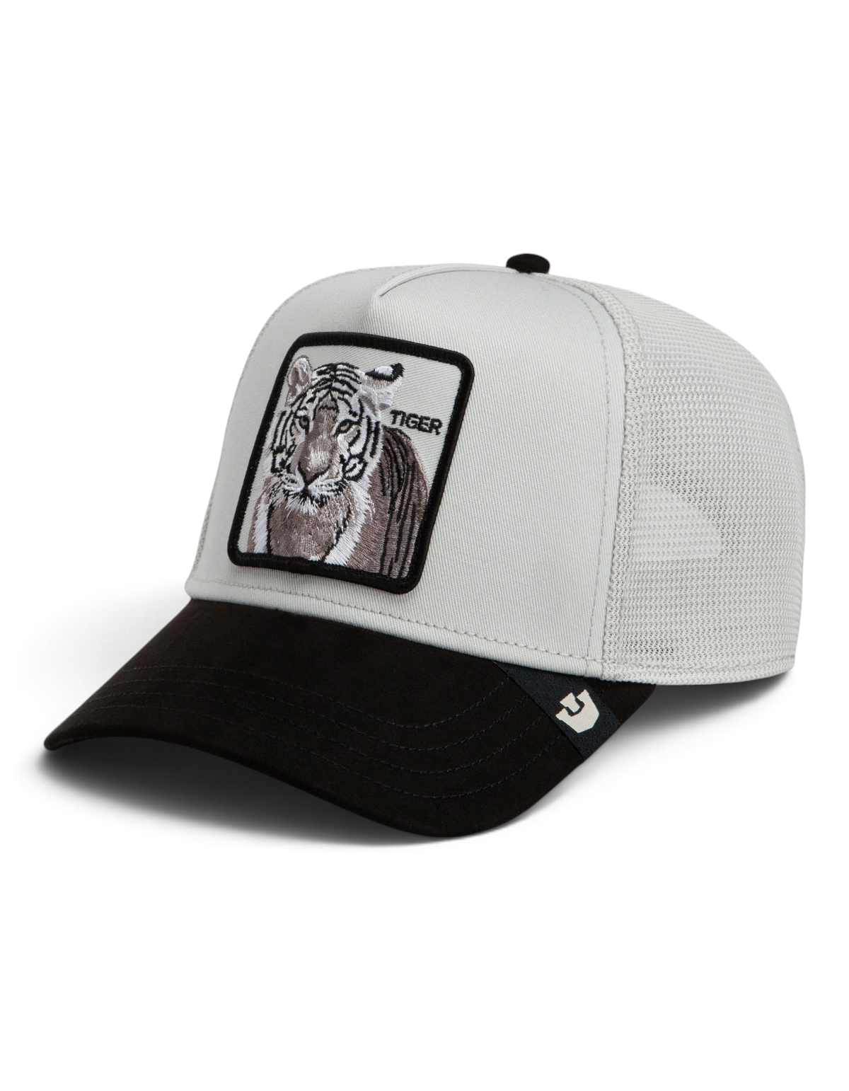 Cappellino trucker DevidLabel Goorin Bros Suede Tiger colorazione Digital con patch tigre ricamata e visiera nera